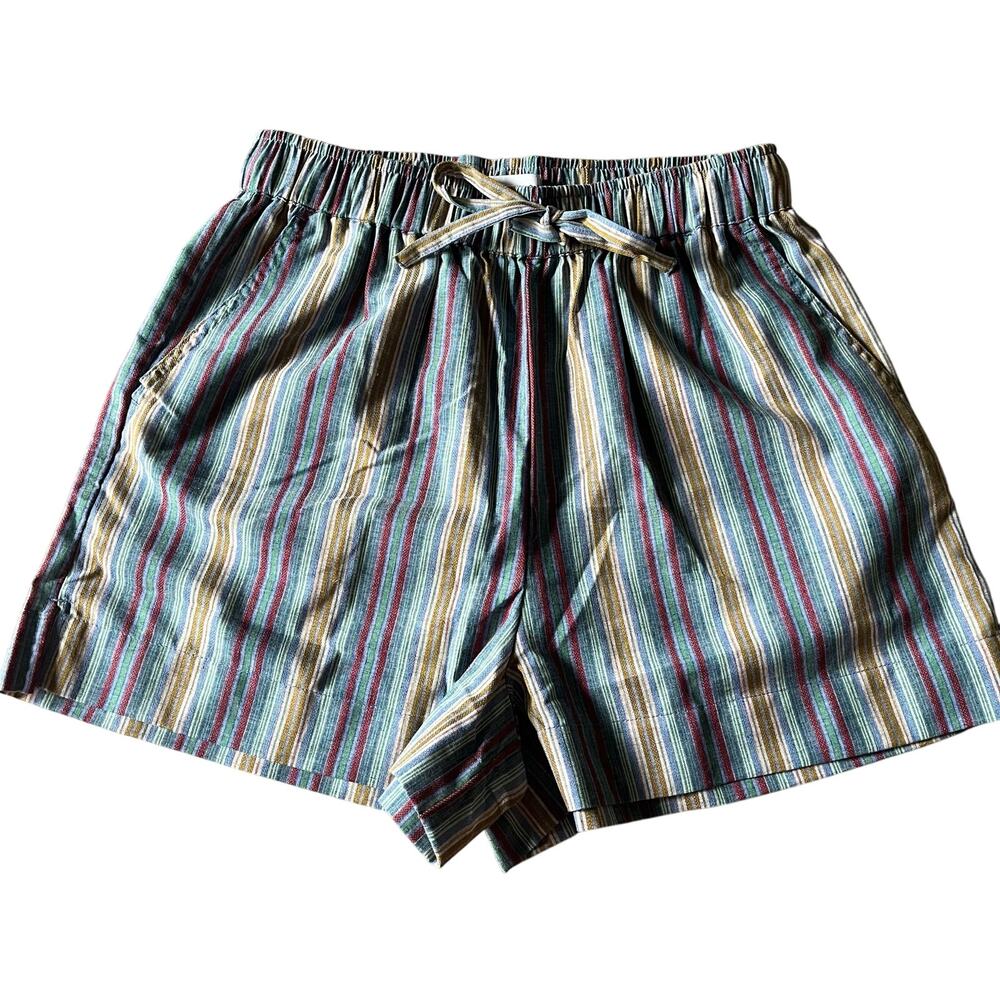 Topshop Women's 4 Striped Shorts Casual Summer Colorful Relaxed Tie Waist